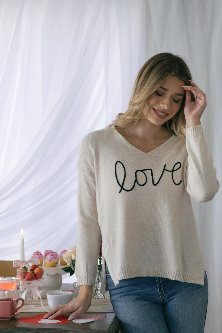 Delaney V-Neck Love Sweater