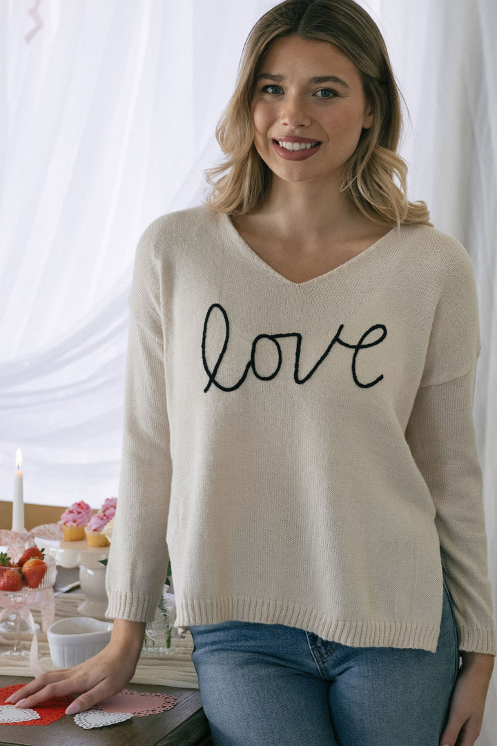 Delaney V-Neck Love Sweater