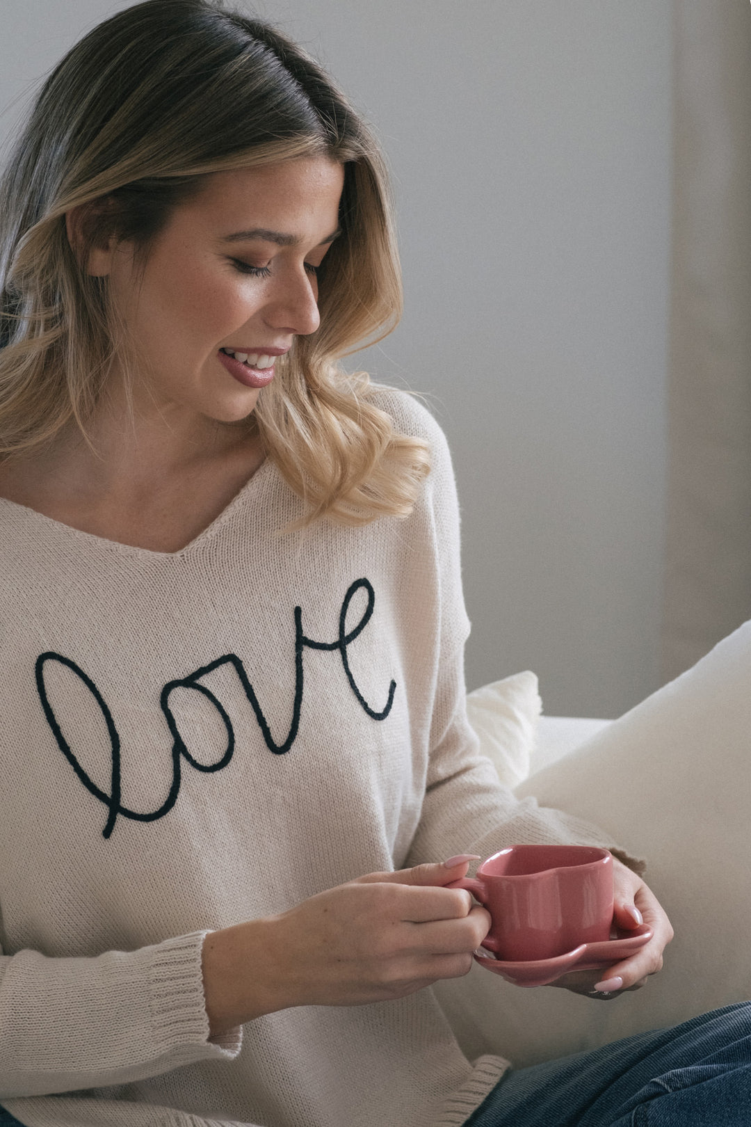 Delaney V-Neck Love Sweater