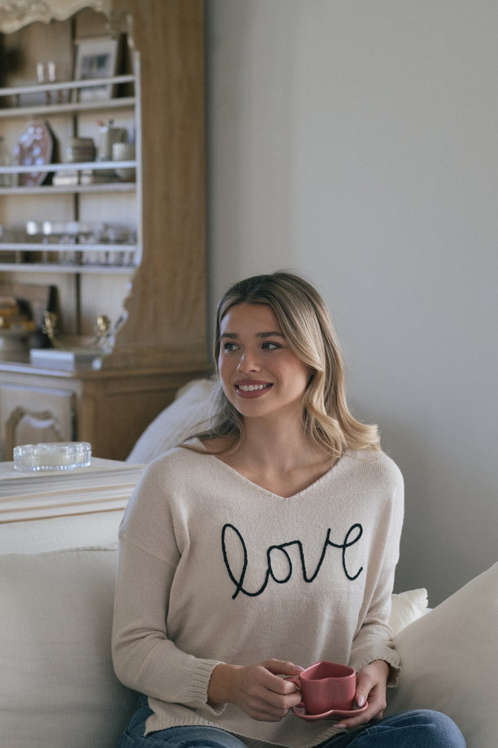 Delaney V-Neck Love Sweater