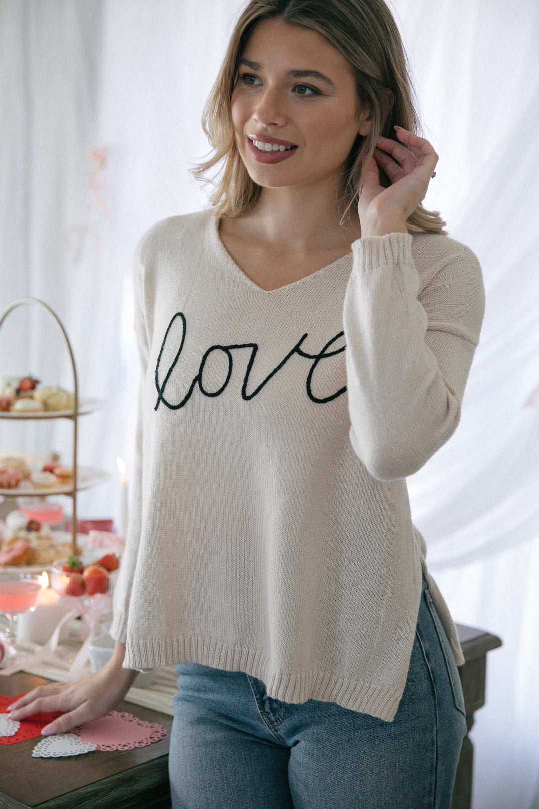 Delaney V-Neck Love Sweater