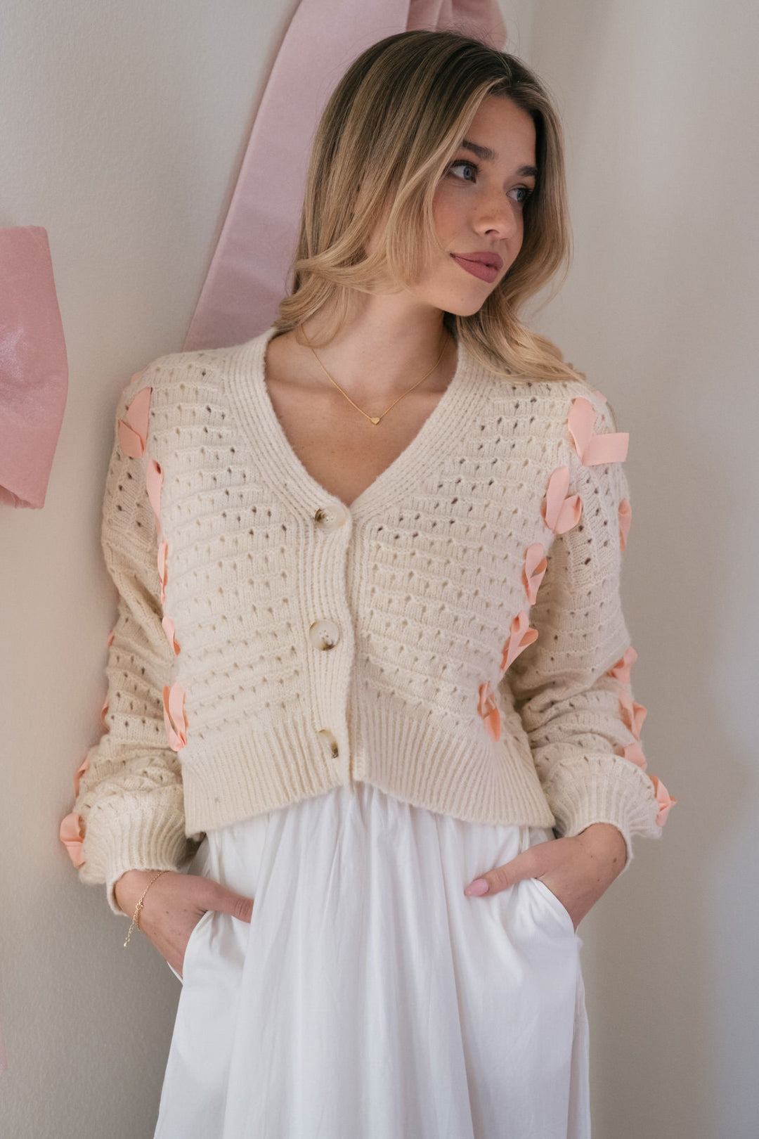 Erica Ribbon Buttoned Cardigan