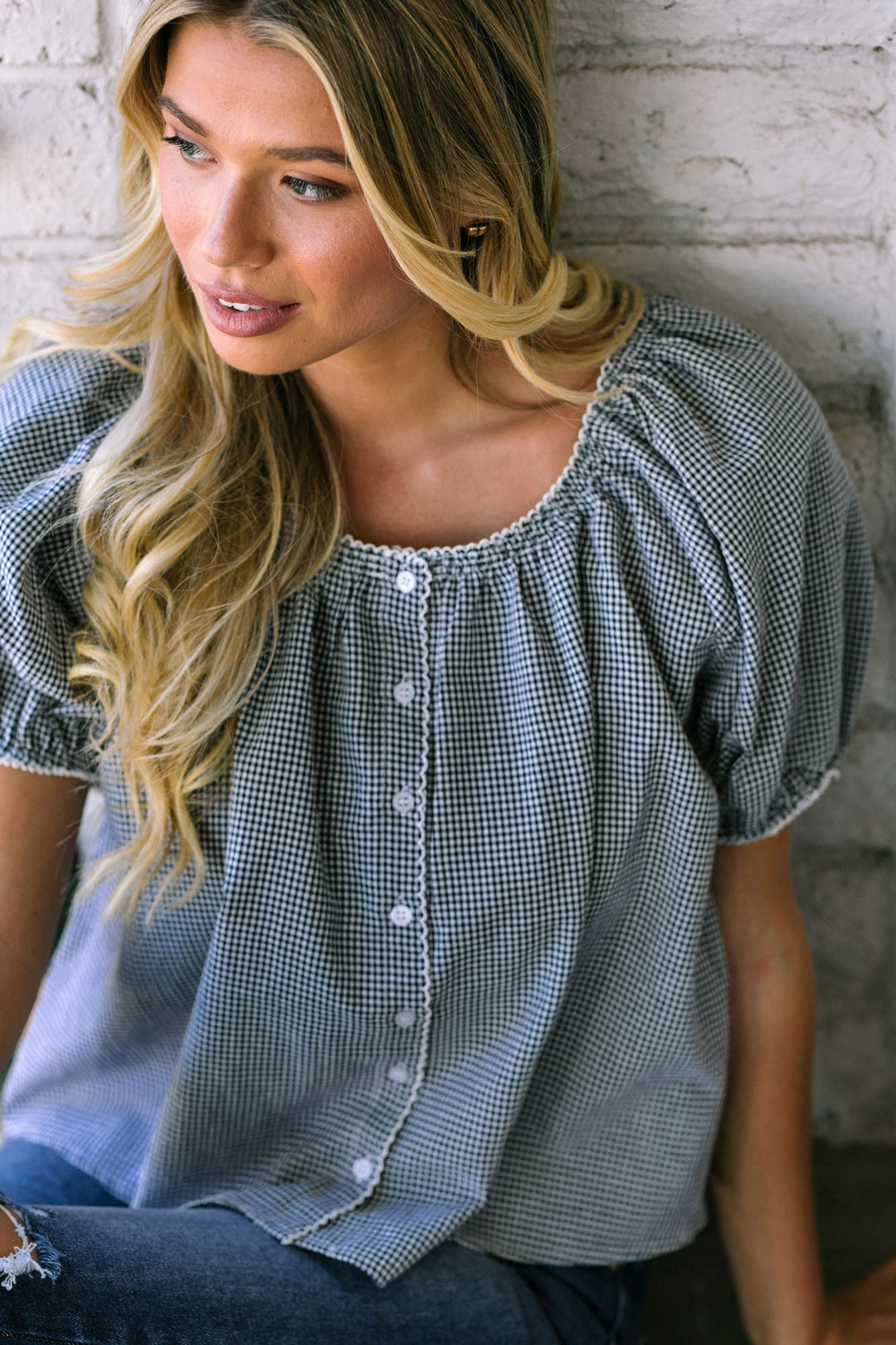 Salma Gingham Buttoned Top