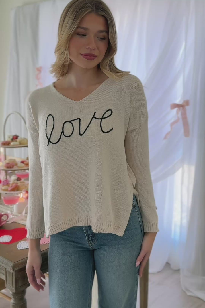 Delaney V-Neck Love Sweater